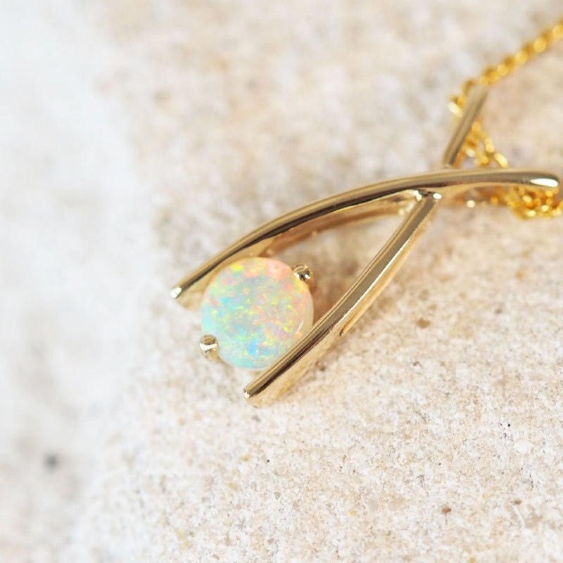 colourful crystal opal 14ct gold pendant