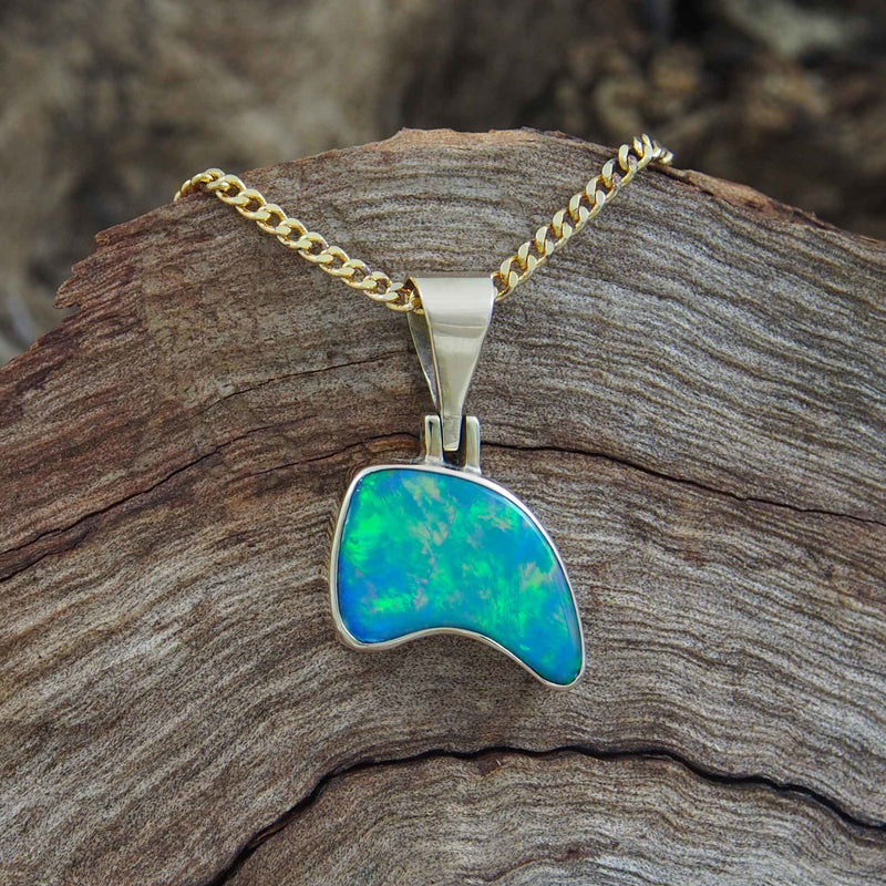 'Talia' Gold Australian Doublet Opal Necklace Pendant - Black Star Opal
