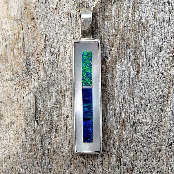 'Tardis' Silver Australian Doublet Opal Necklace Pendant - Black Star Opal