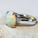 'Tatiana' White Gold Australian White Opal Ring - Black Star Opal