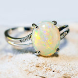 'Tatiana' White Gold Australian White Opal Ring - Black Star Opal