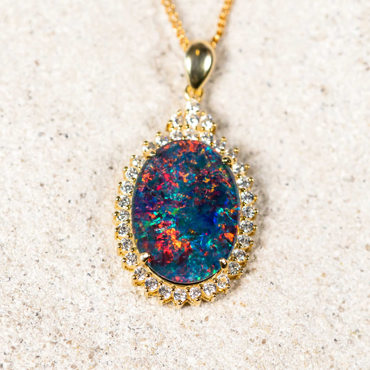 'The Crown' Gold Plated Silver Australian Triplet Opal Necklace Pendant - Black Star Opal