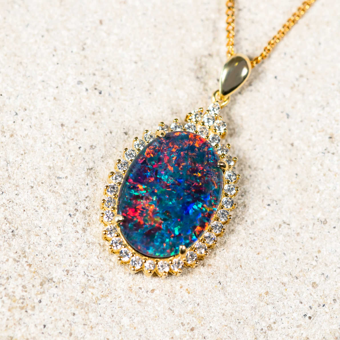 'The Crown' Gold Plated Silver Australian Triplet Opal Necklace Pendant - Black Star Opal