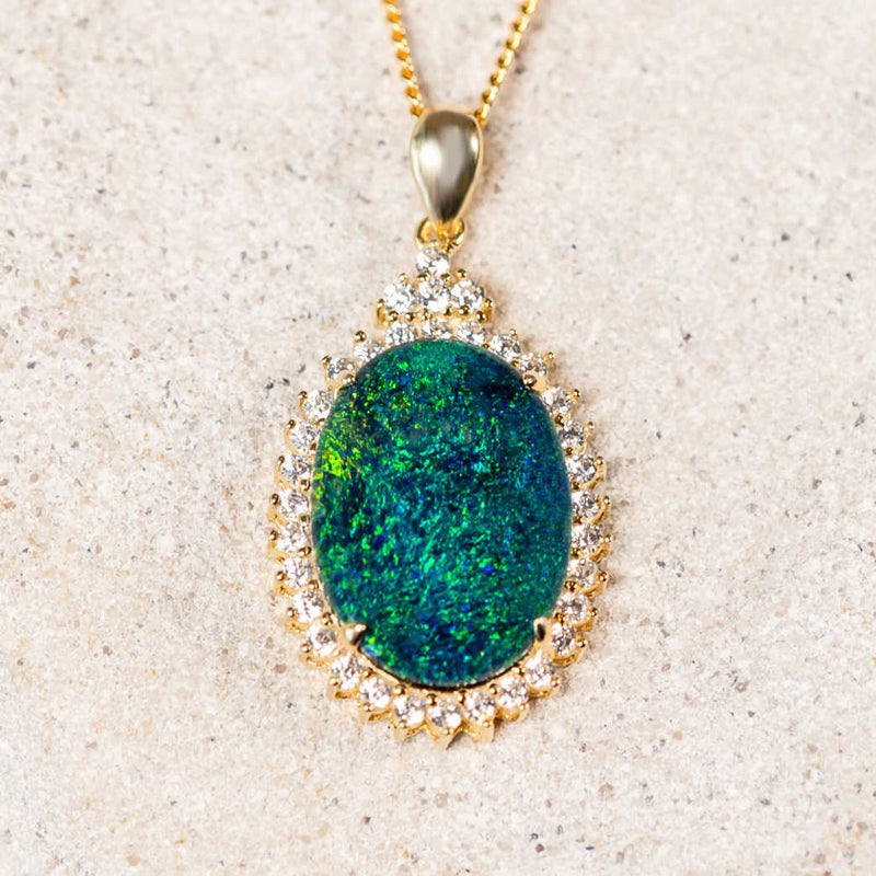 'The Crown' Gold Plated Silver Australian Triplet Opal Necklace Pendant - Black Star Opal
