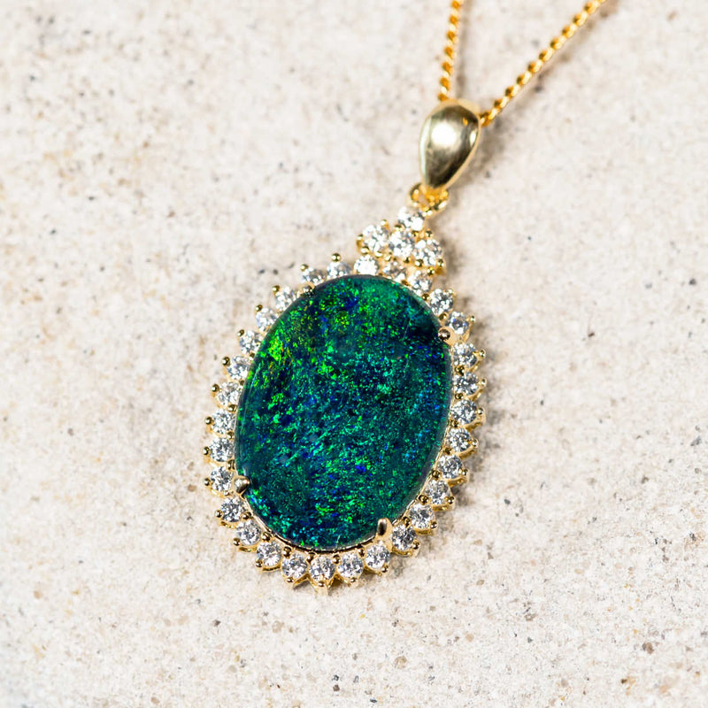 'The Crown' Gold Plated Silver Australian Triplet Opal Necklace Pendant - Black Star Opal