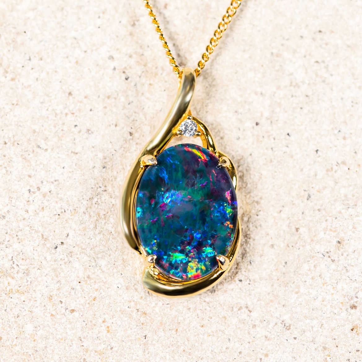 'Tiana' Gold Plated Silver Australian Triplet Opal Necklace Pendant - Black Star Opal