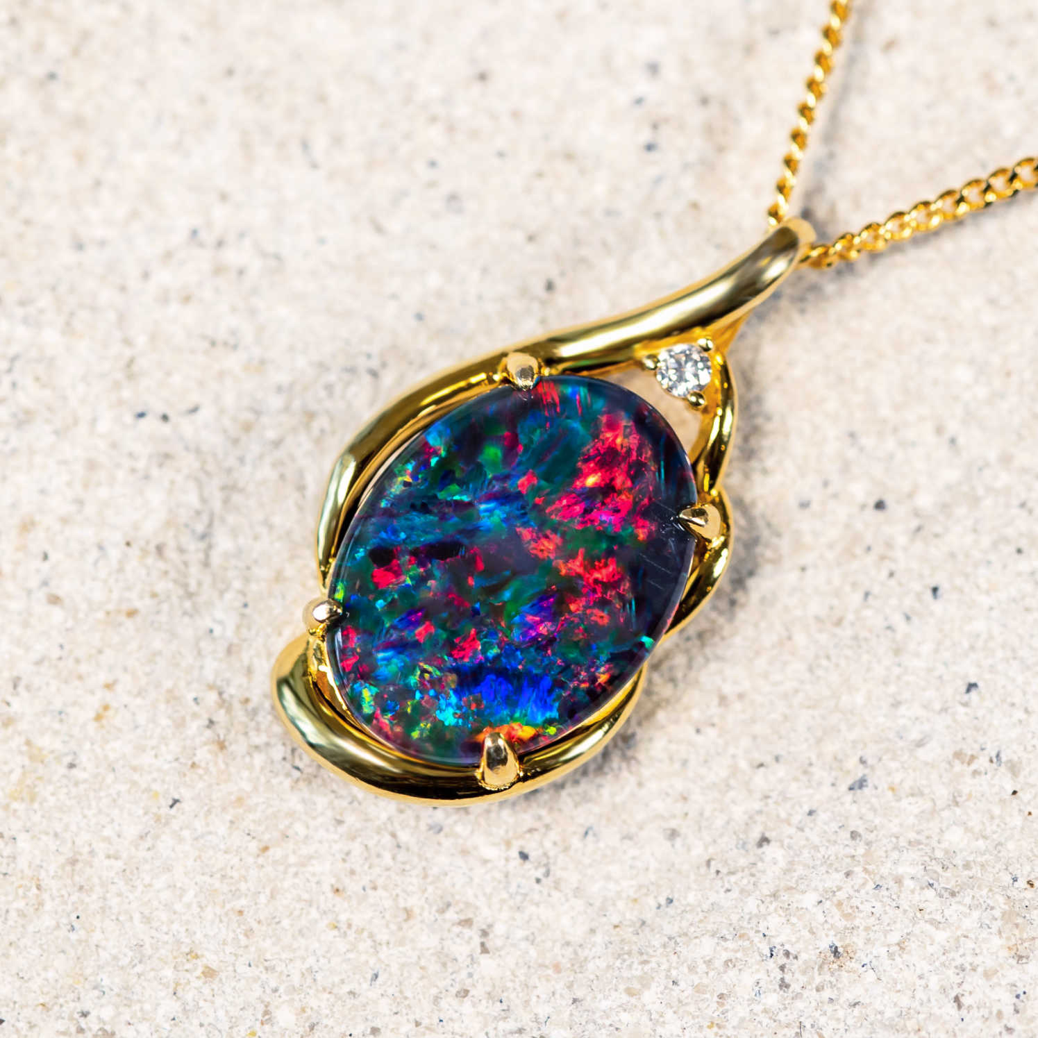 'Tiana' Gold Plated Silver Australian Triplet Opal Necklace Pendant - Black Star Opal