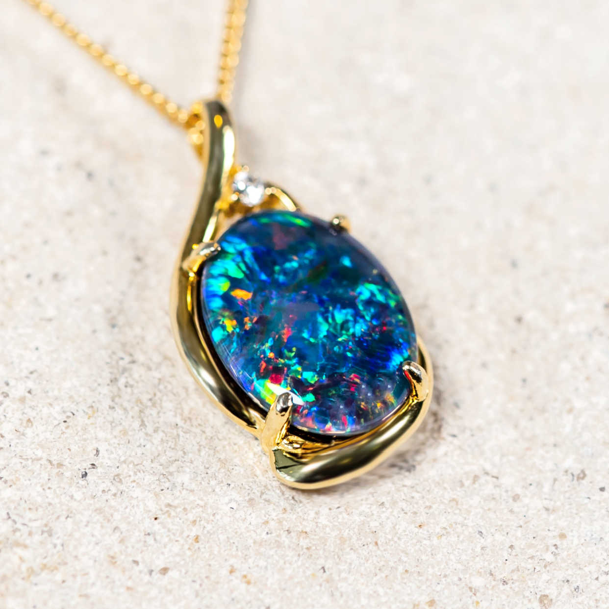 'Tiana' Gold Plated Silver Australian Triplet Opal Necklace Pendant - Black Star Opal