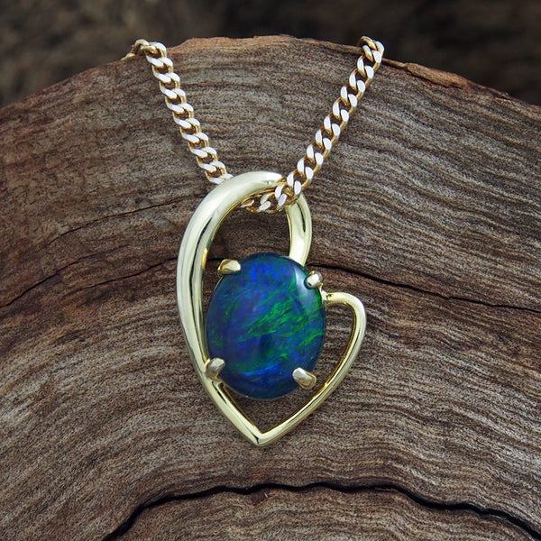 'Tiare' Gold Plated Silver Australian Triplet Opal Necklace Pendant - Black Star Opal