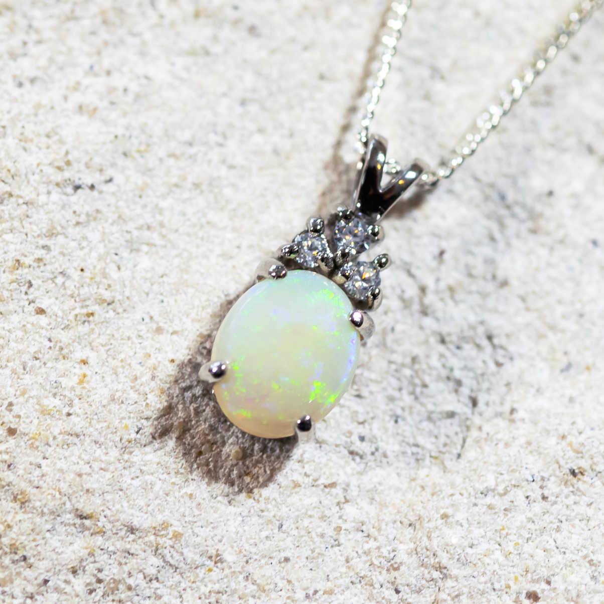 'Trinity' Silver Australian White Opal Necklace Pendant - Black Star Opal