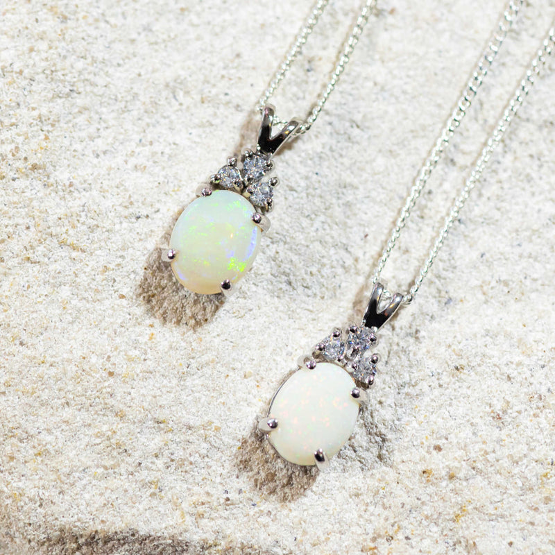 'Trinity' Silver Australian White Opal Necklace Pendant - Black Star Opal