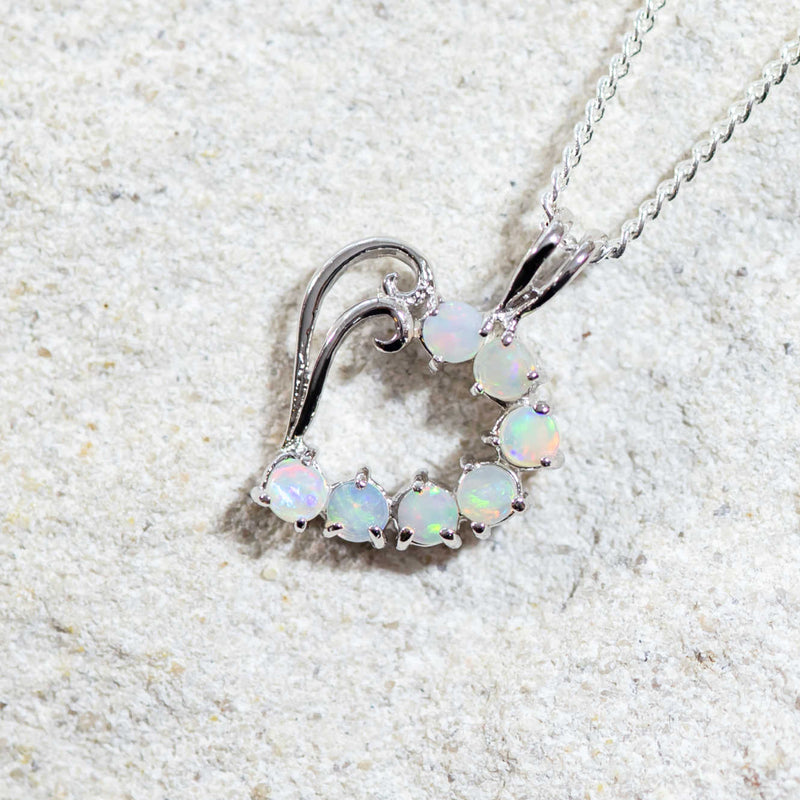 'Valentine' Silver Australian Crystal Opal Necklace Pendant - Black Star Opal