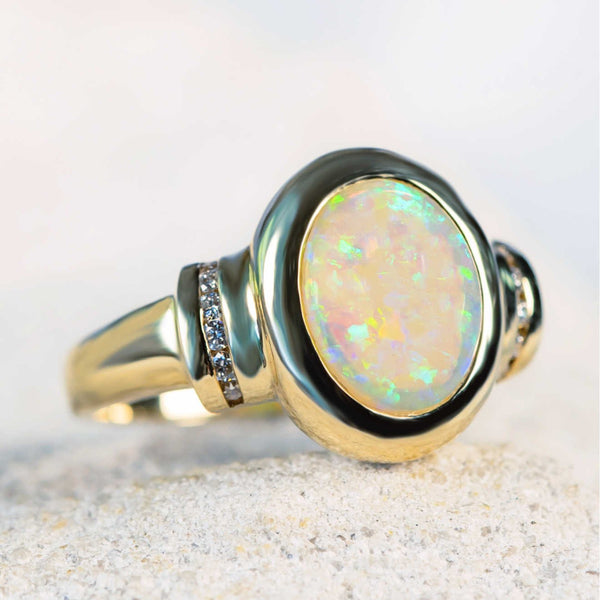 'Valeria' Gold Australian Crystal Opal Ring - Black Star Opal