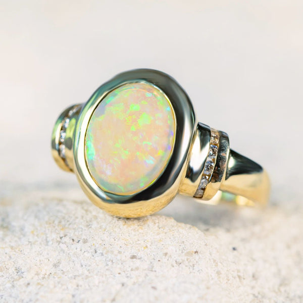 'Valeria' Gold Australian Crystal Opal Ring - Black Star Opal