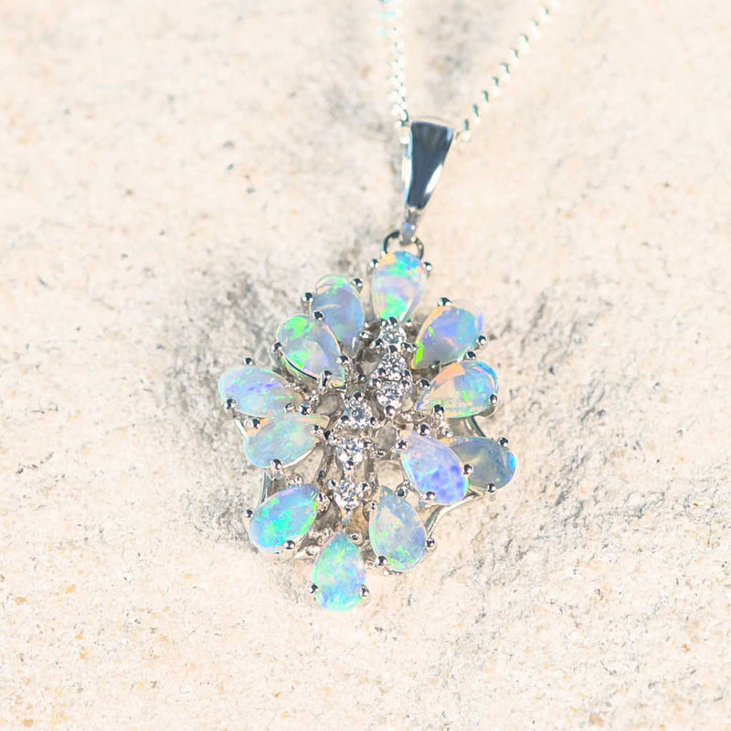 'Valerie' White Gold Crystal Opal Necklace Pendant - Black Star Opal