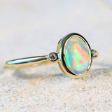 'Vicenta' Gold Australian Crystal Opal Ring - Black Star Opal