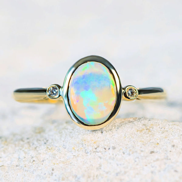 'Vicenta' Gold Australian Crystal Opal Ring - Black Star Opal