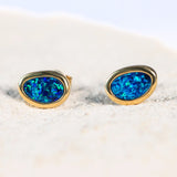 'Vida' Gold Australian Doublet Opal Earrings - Black Star Opal