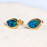 'Vida' Gold Australian Doublet Opal Earrings - Black Star Opal