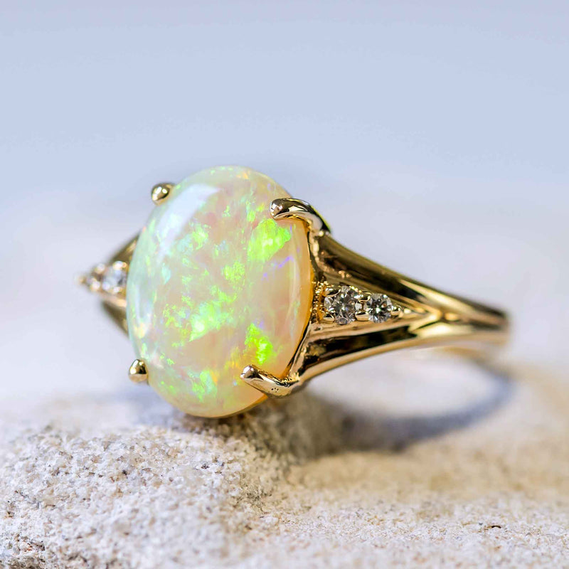 'Vintage Green' Australian Crystal Opal Ring - Black Star Opal