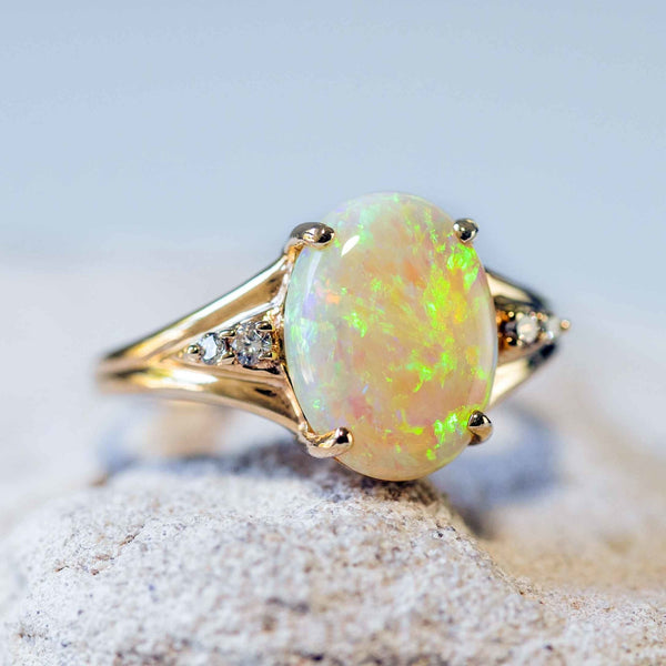 'Vintage Green' Australian Crystal Opal Ring - Black Star Opal