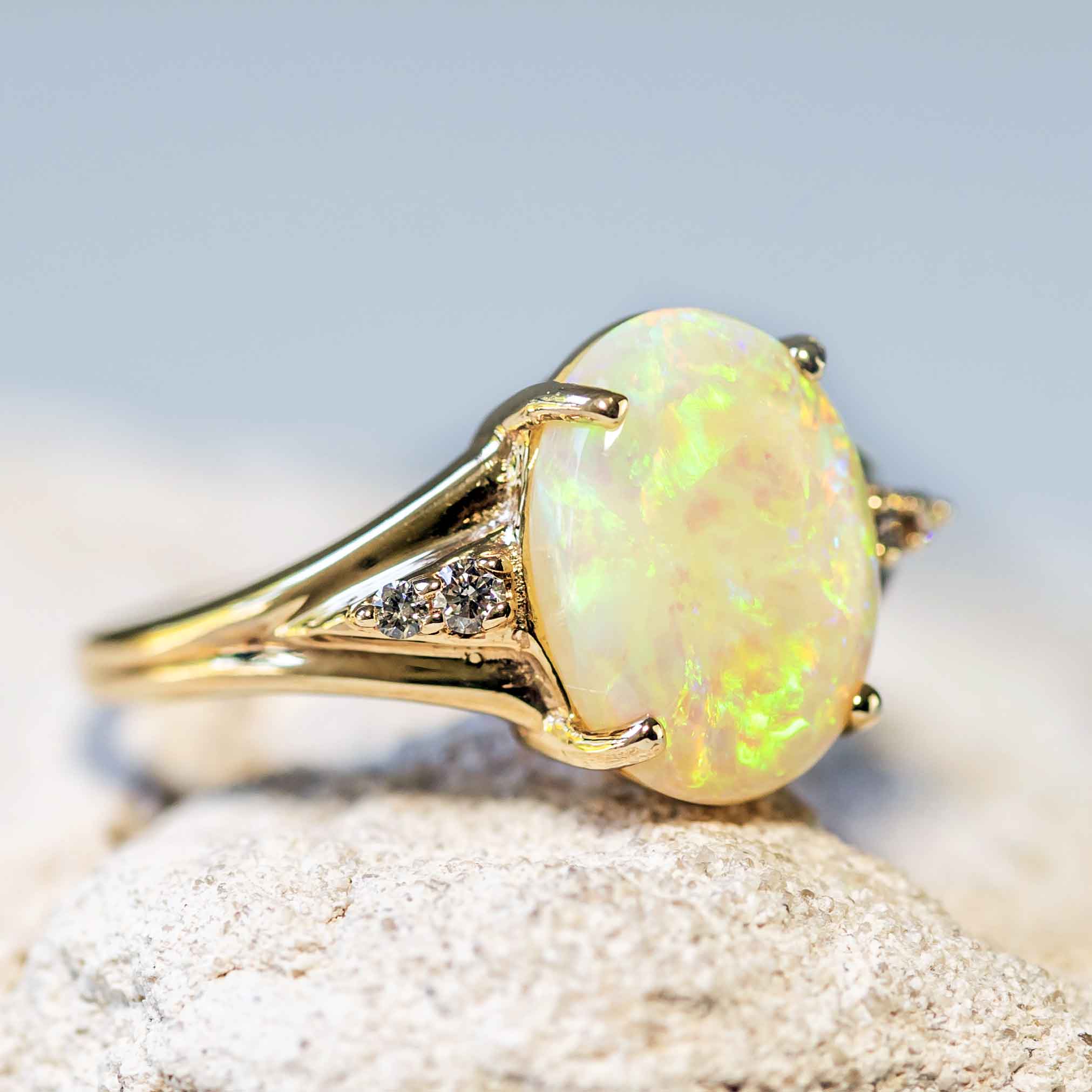 'Vintage Green' Australian Crystal Opal Ring - Black Star Opal