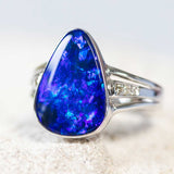 'Violet Dream' White Gold Australian Doublet Opal Ring - Black Star Opal