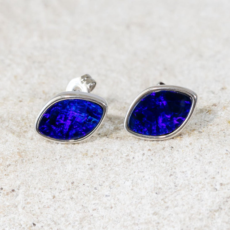 'Violeta' Silver Australian Doublet Opal Earrings - Black Star Opal