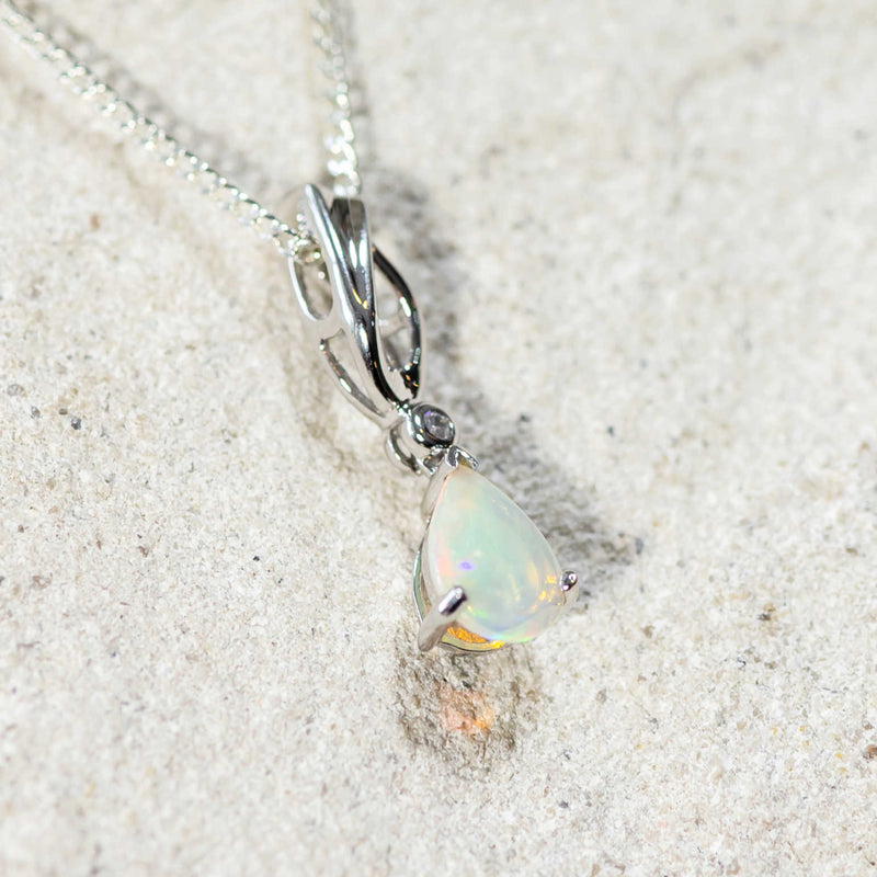 'Viviana' Silver Australian Crystal Opal Necklace Pendant - Black Star Opal