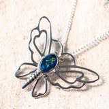silver doublet opal pendant in a butterfly design