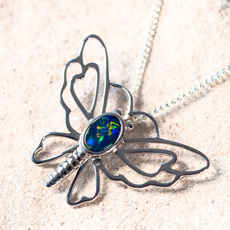 Vivid Butterfly' Doublet Opal Necklace - Black Star Opal