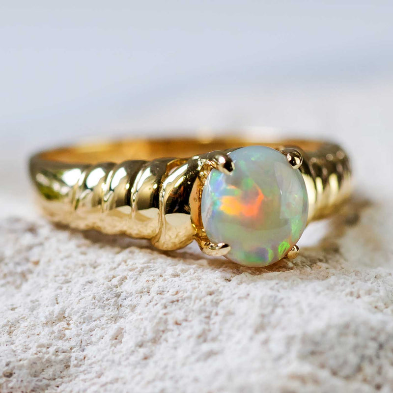 'Vivien' Gold Australian White Opal Ring - Black Star Opal