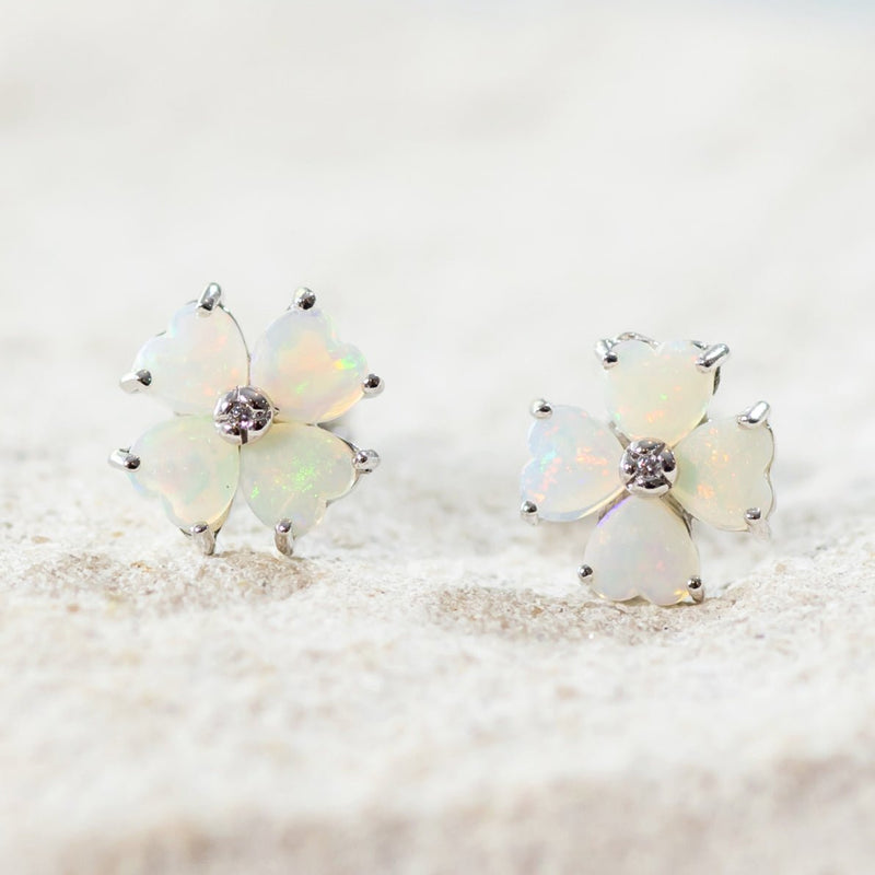 'Zahra' Silver Australian Crystal Opal Earrings - Black Star Opal