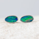 'Zara' Silver Australian Doublet Opal Earrings - Black Star Opal