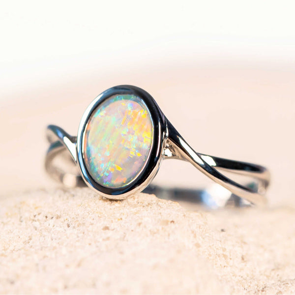'Zaria' 18ct White Gold Crystal Opal Ring