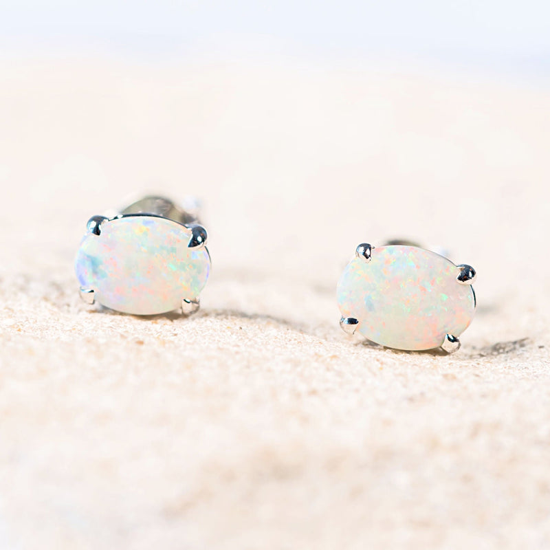 colourful crystal opal white gold stud opal earrings