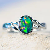 'Zola' White Gold Australian Doublet Opal Ring - Black Star Opal