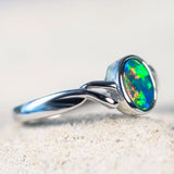 'Zola' White Gold Australian Doublet Opal Ring - Black Star Opal