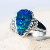 'Zuri' White Gold Australian Doublet Opal Ring - Black Star Opal